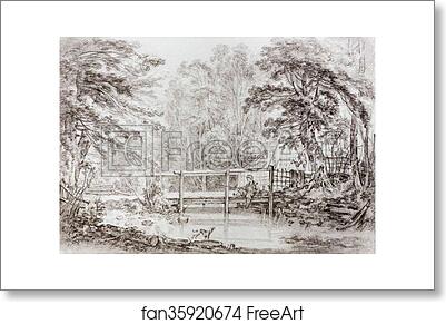 Free art print of Wooded Landscape with a Boy Fishing by François Boucher