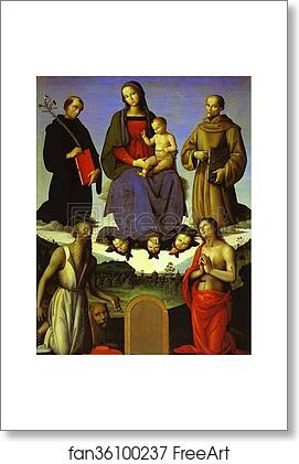 Free art print of Madonna and Child with Four Saints (Tezi Altarpiece) by Pietro Perugino