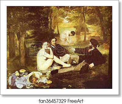 Free art print of The Picnic on the Grass (also: Luncheon on the Grass, French: Le Déjeuner sur l'Herbe) by Edouard Manet
