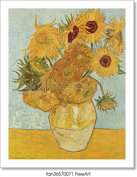 Free art print of Vase with 12 sunflowers by Vincent Van Gogh