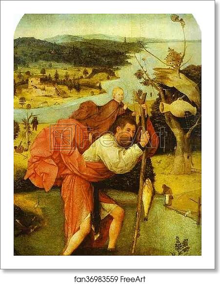 Free art print of St. Christopher Carrying the Christ Child by Hieronymus Bosch