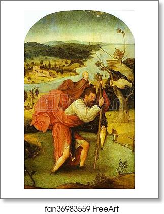 Free art print of St. Christopher Carrying the Christ Child by Hieronymus Bosch