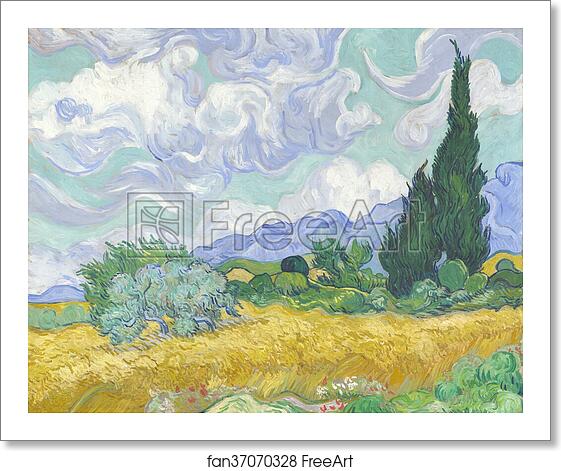 Free art print of Cornfield with Cypresses by Vincent Van Gogh