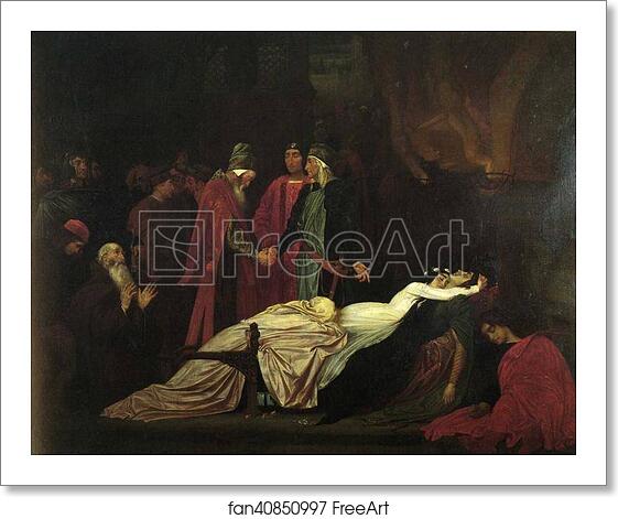 Free art print of The Reconciliation of the Montagues and Capulets over the Dead Bodies of Romeo and Juliet by Frederick Leighton