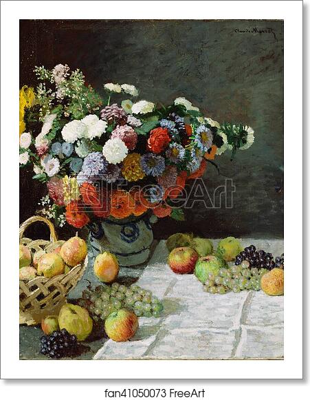 Free art print of Still Life with Flowers and Fruit by Claude Monet Free art print of Still Life with Flowers and Fruit by Claude Monet