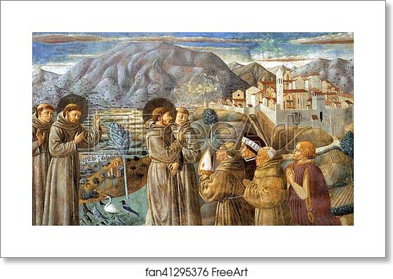 Free art print of Preaching to the Birds and Blessing Montefalco by Benozzo Gozzoli