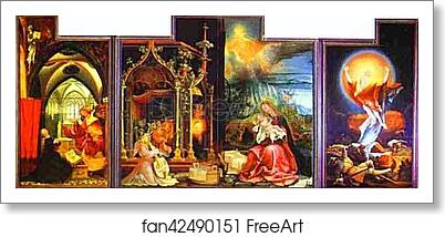 Free art print of The Annunciation; Virgin and Child with Angels; The Resurrection (view with the open wings) by Matthias Grünewald