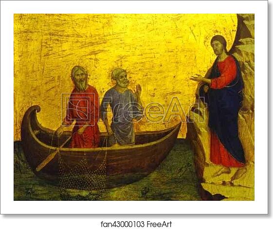 Free art print of Maestà (back, predella) The Calling of St. Peter and St. Andrew by Duccio Di Buoninsegna Free art print of Maestà (back, predella) The Calling of St. Peter and St. Andrew by Duccio Di Buoninsegna