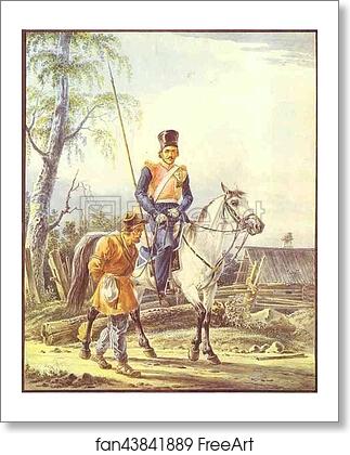 Free art print of A Mounted Cossack Escorting a Peasant by Alexander Orlowski