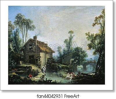 Free art print of Landscape with Washerwomen by François Boucher