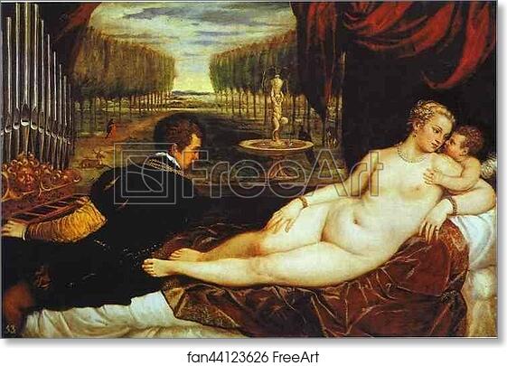 Free art print of Venus and Cupid with an Organist by Titian