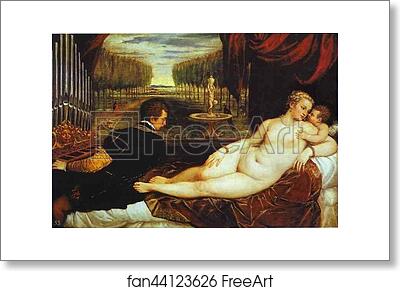 Free art print of Venus and Cupid with an Organist by Titian