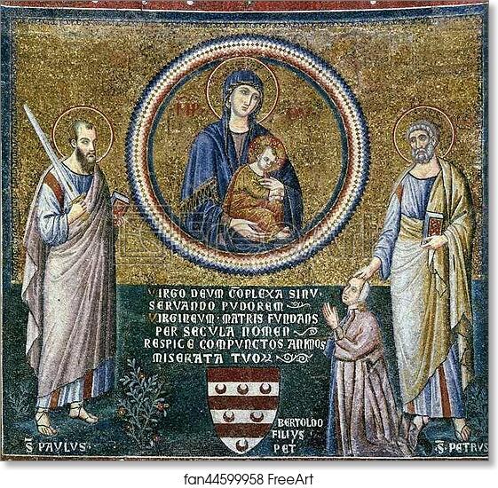 Free art print of Madonna and Child with St Paul and St Peter and the Donor Bertoldo Stefanschi by Pietro Cavallini