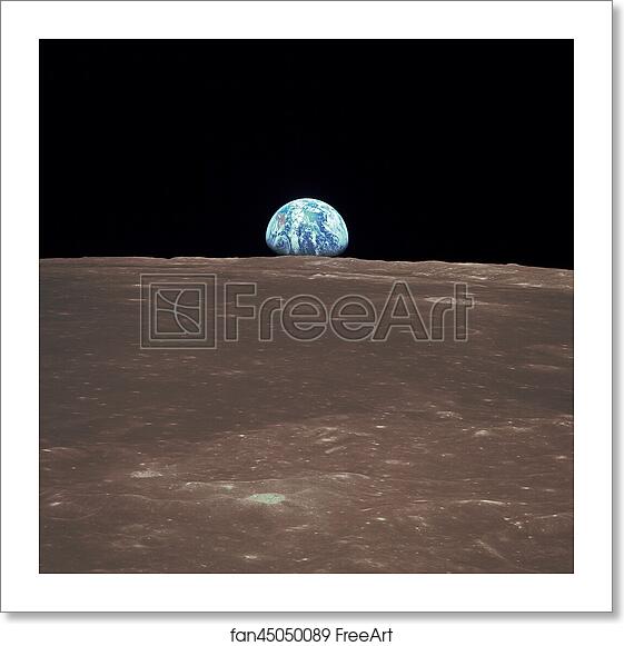 Free art print of View from Apollo 11 showing Earth rising above the moon's horizon by Nasa Free art print of View from Apollo 11 showing Earth rising above the moon's horizon by Nasa
