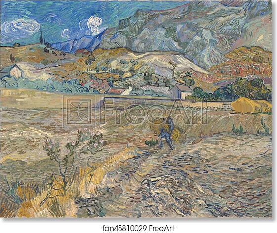 Free art print of Enclosed Wheat Field with Peasant / Landscape at Saint-Rémy by Vincent Van Gogh