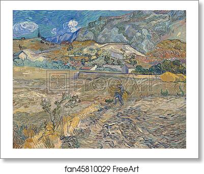 Free art print of Enclosed Wheat Field with Peasant / Landscape at Saint-Rémy by Vincent Van Gogh Free art print of Enclosed Wheat Field with Peasant / Landscape at Saint-Rémy by Vincent Van Gogh