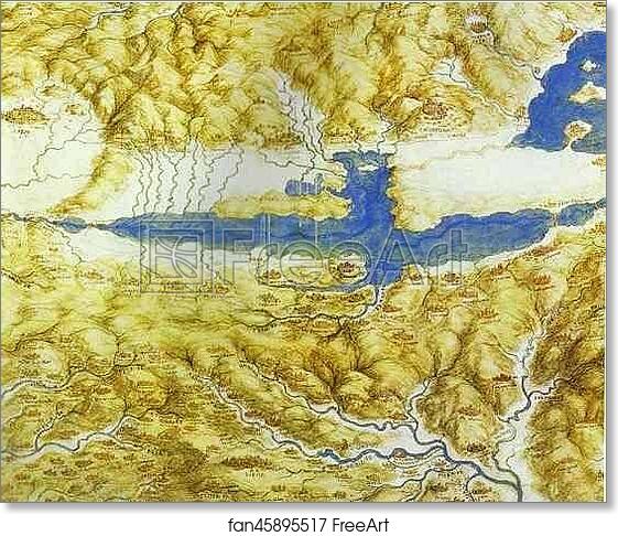 Free art print of Bird's-Eye View of a Landscape by Leonardo Da Vinci