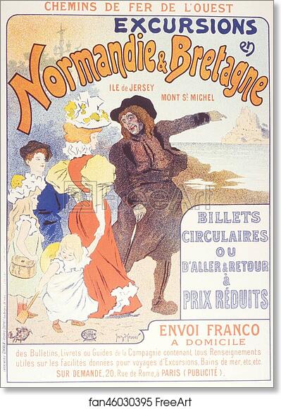Free art print of La Compagnie des Chemins de fer de l'Ouest, "Excursions en Normandie et Bretagne". by Georges Meunier
