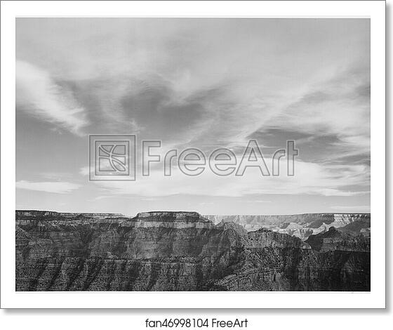 Free art print of Canyon edge, low horizon, clouded sky, "Grand Canyon National Park," Arizona.  Photographs of National Parks and Monuments, compiled 1941 - 1942, documenting the period ca. 1933 - 1942. by Ansel Adams (1902-1984)