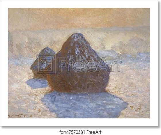 Free art print of Haystacks: Snow Effect by Claude Monet