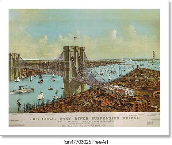 Free art print of The Great East River Suspension Bridge (Brooklyn Bridge) by Currier & Ives Free art print of The Great East River Suspension Bridge (Brooklyn Bridge) by Currier & Ives