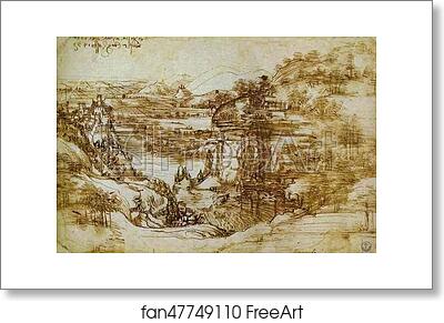 Free art print of Arno Landscape by Leonardo Da Vinci