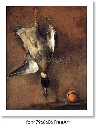 Free art print of A Green-Neck Duck with a Seville Orange by Jean-Baptiste-Simeon Chardin