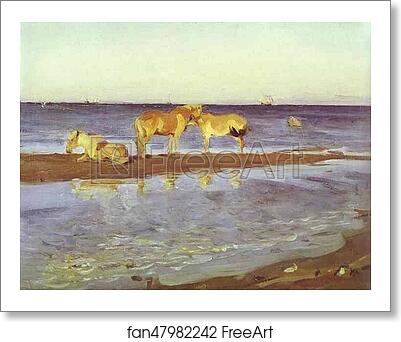 Free art print of Horses on a Shore by Valentin Serov