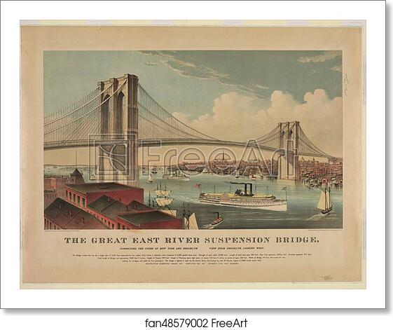 Free art print of Brookyn Bridge: "The great East River suspension bridge: connecting the cities of New York and Brooklyn, looking west" by Currier & Ives Free art print of Brookyn Bridge: "The great East River suspension bridge: connecting the cities of New York and Brooklyn, looking west" by Currier & Ives
