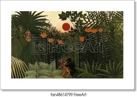 Free art print of Exotic Landscape, Fight between Gorilla and Indian by Henri Rousseau