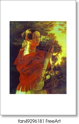 Free art print of Portrait of an Unknown Woman with Fruit Basket by Ivan Khrutsky