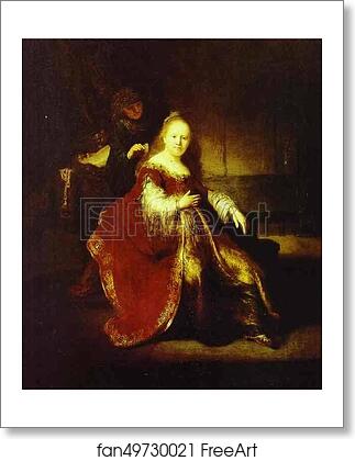Free art print of Esther Preparing to Intercede with Assuerus (?) by Rembrandt Harmenszoon Van Rijn