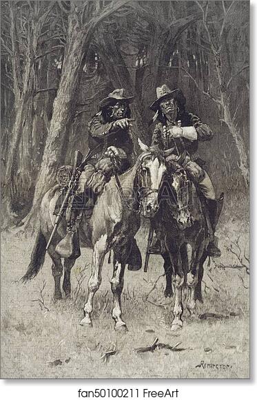 Free art print of Cheyenne Scouts Patrolling the Big Timber of the North Canadian, Oklahoma by Frederic Remington