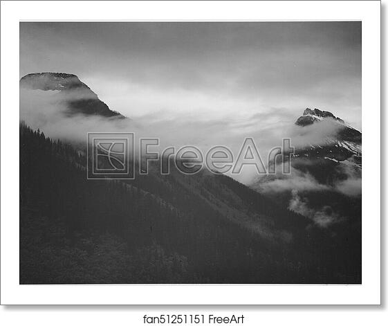 Free art print of Mountain partially covered with clouds, "In Glacier National Park," Montana. Photographs of National Parks and Monuments, compiled 1941 - 1942, documenting the period ca. 1933 - 1942. by Ansel Adams (1902-1984) Free art print of Mountain partially covered with clouds, "In Glacier National Park," Montana. Photographs of National Parks and Monuments, compiled 1941 - 1942, documenting the period ca. 1933 - 1942. by Ansel Adams (1902-1984)