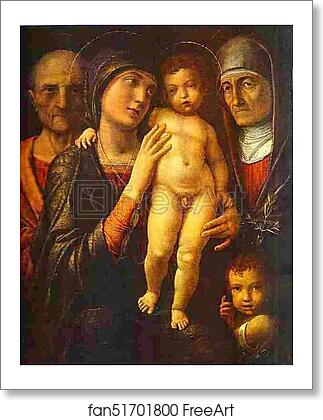 Free art print of Holy Family with St. Elizabeth and St. John the Baptist as a Child by Andrea Mantegna