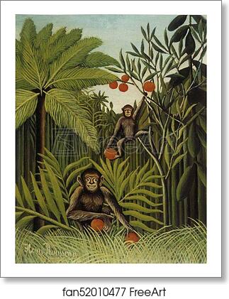 Free art print of Two Monkeys in the Jungle by Henri Rousseau