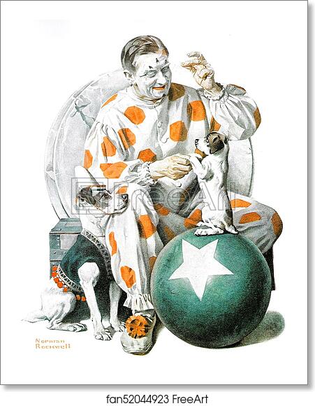 Free art print of Clown Training Dogs by Norman Rockwell Free art print of Clown Training Dogs by Norman Rockwell