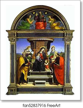 Free art print of Madonna and Child Enthroned with Saints by Raphael