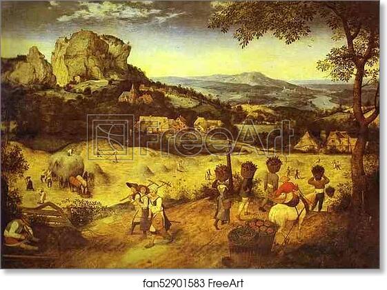 Free art print of Haymaking (July) by Pieter Bruegel The Elder