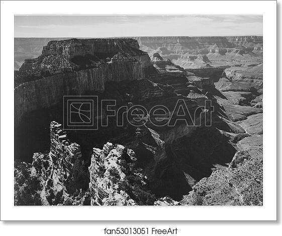 Free art print of View with rock formation, different angle, "Grand Canyon National Park," Arizona. Photographs of National Parks and Monuments, compiled 1941 - 1942, documenting the period ca. 1933 - 1942. by Ansel Adams (1902-1984) Free art print of View with rock formation, different angle, "Grand Canyon National Park," Arizona. Photographs of National Parks and Monuments, compiled 1941 - 1942, documenting the period ca. 1933 - 1942. by Ansel Adams (1902-1984)