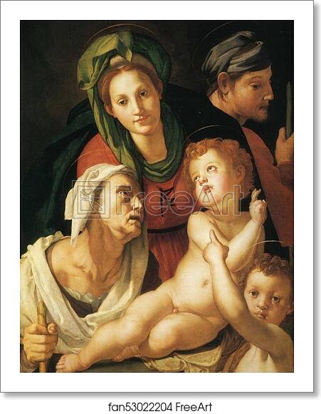 Free art print of Holy Family with St.Elizabeth (or St. Anne?) and the Infant St. John the Baptist by Agnolo Bronzino