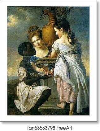 Free art print of A Conversation of Girls (Two Girls with Their Black Servant) by Joseph Wright Of Derby