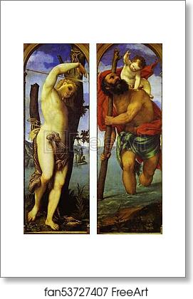 Free art print of Wings of a triptych: St. Sebastian (left); St. Christopher (right) by Lorenzo Lotto
