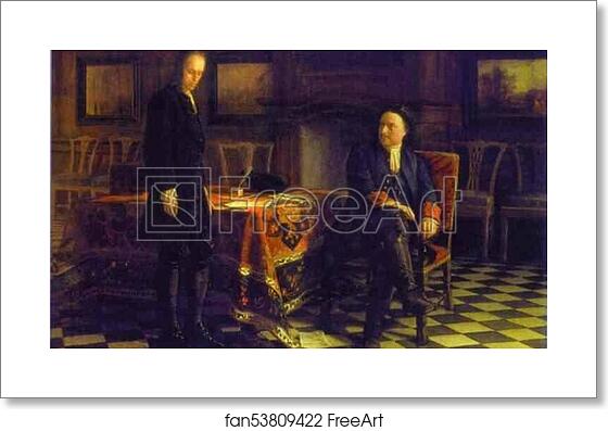 Free art print of Peter the Great Interrogating the Tsarevich Alexey Petrovich at Peterhof by Nikolay Gay
