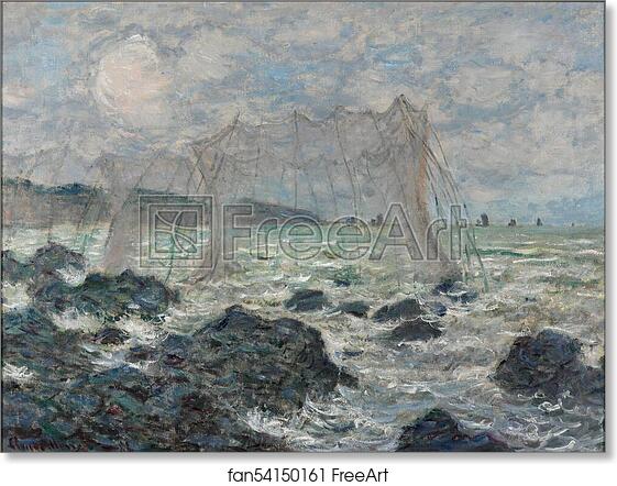 Free art print of Fishing nets at Pourville by Claude Monet