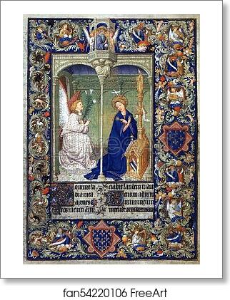 Free art print of The Belles Heures of Jean de France, Duke de Berry. Annunciation by Limbourg Brothers