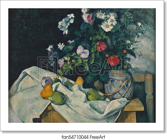 Free art print of Still Life with Flowers and Fruit by Paul Cézanne Free art print of Still Life with Flowers and Fruit by Paul Cézanne