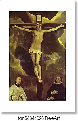 Free art print of Christ on the Cross Adored by Two Donors by El Greco