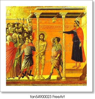 Free art print of Maestà (back, central panel) The Flagellation by Duccio Di Buoninsegna
