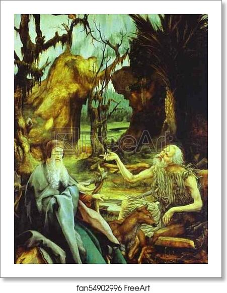 Free art print of St Anthony Visiting St Paul the Hermit in the Desert by Matthias Grünewald Free art print of St Anthony Visiting St Paul the Hermit in the Desert by Matthias Grünewald